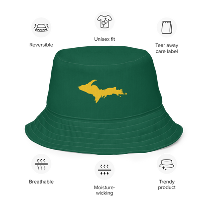 Michigan Upper Peninsula Bucket Hat (w/ Gold UP Outline) | Reversible - Green