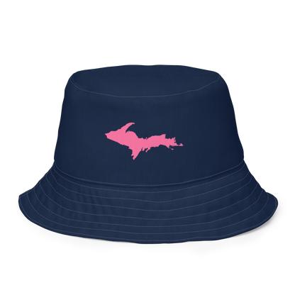 Michigan Upper Peninsula Bucket Hat (w/  Pink UP Outline) | Reversible - Navy