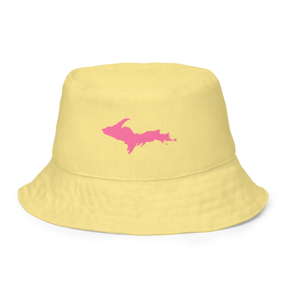 Michigan Upper Peninsula Bucket Hat (w/  Pink UP Outline) | Reversible - Cherry Yellow