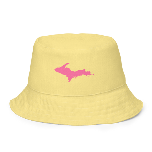 Michigan Upper Peninsula Bucket Hat (w/  Pink UP Outline) | Reversible - Cherry Yellow