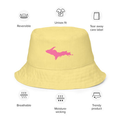 Michigan Upper Peninsula Bucket Hat (w/  Pink UP Outline) | Reversible - Cherry Yellow