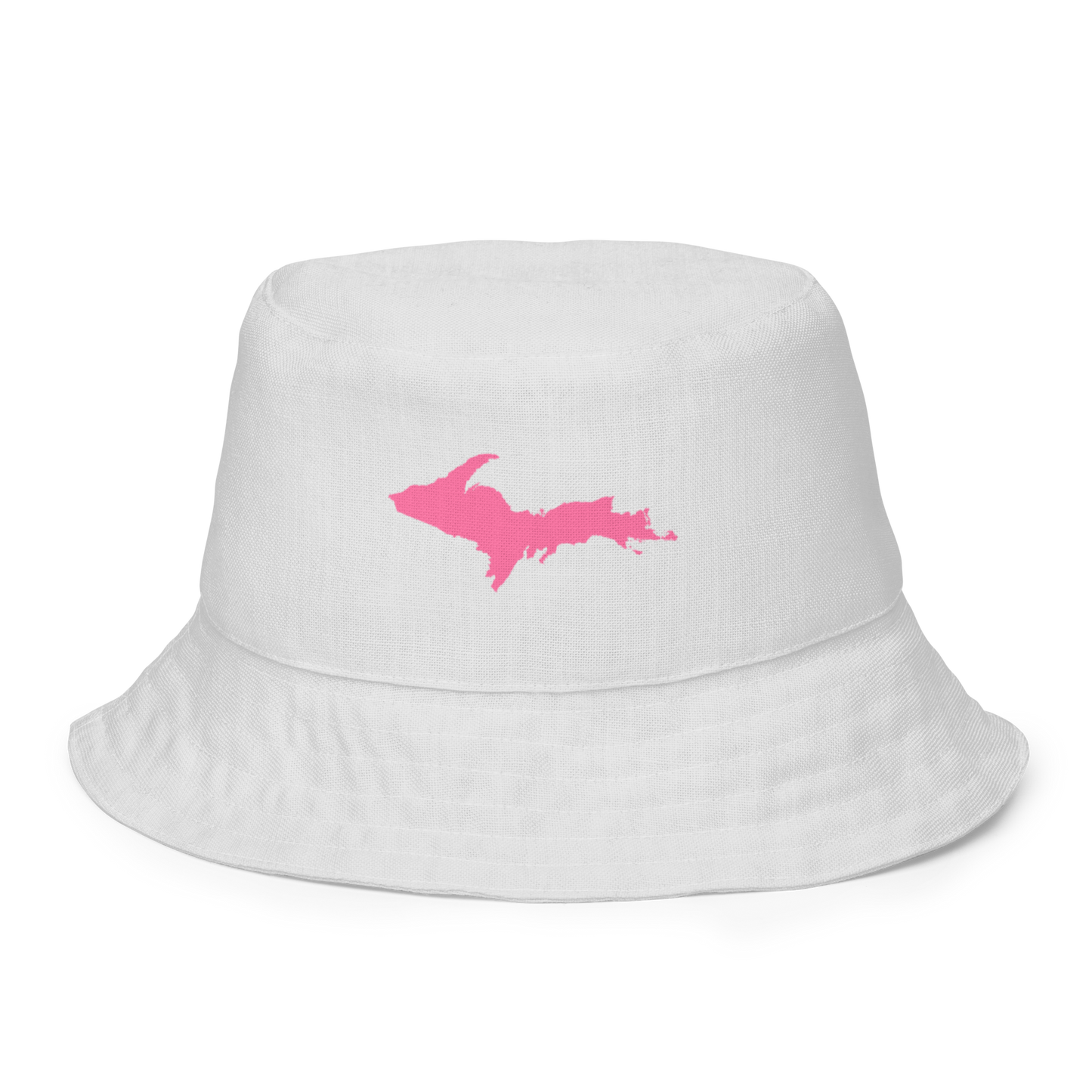 Michigan Upper Peninsula Bucket Hat (w/ Pink UP Outline) | Reversible - Birch Bark White