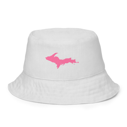 Michigan Upper Peninsula Bucket Hat (w/ Pink UP Outline) | Reversible - Birch Bark White