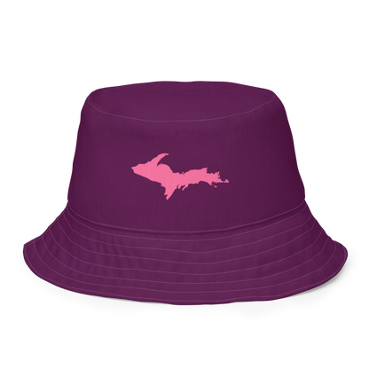 Michigan Upper Peninsula Bucket Hat (w/ Pink UP Outline) | Reversible - Tyrian Purple