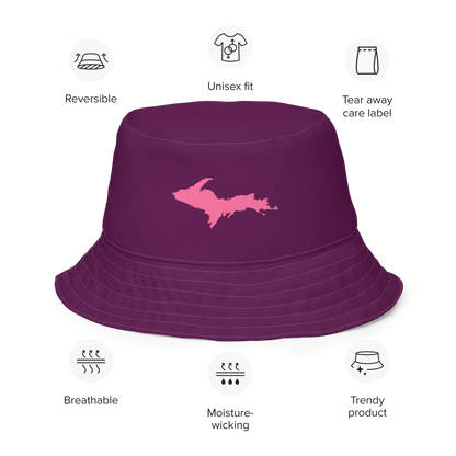 Michigan Upper Peninsula Bucket Hat (w/ Pink UP Outline) | Reversible - Tyrian Purple