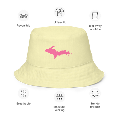 Michigan Upper Peninsula Bucket Hat (w/ Pink UP Outline) | Reversible - Canary Yellow