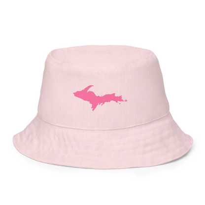 Michigan Upper Peninsula Bucket Hat (w/ Pink UP Outline) | Reversible - Pale Pink