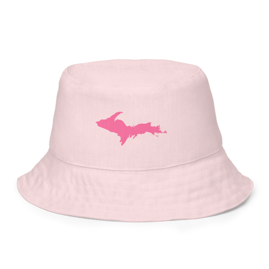 Michigan Upper Peninsula Bucket Hat (w/ Pink UP Outline) | Reversible - Pale Pink