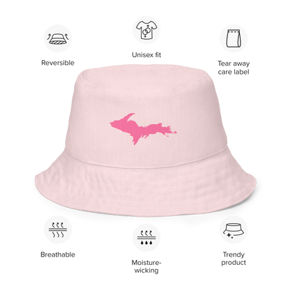 Michigan Upper Peninsula Bucket Hat (w/ Pink UP Outline) | Reversible - Pale Pink