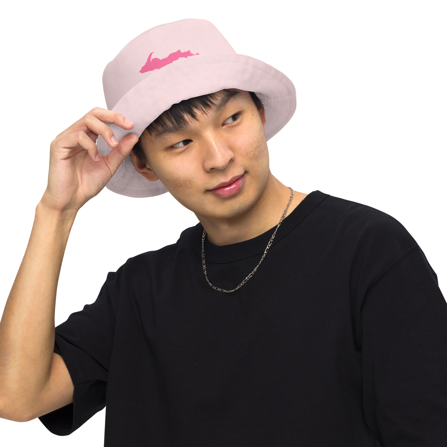 Michigan Upper Peninsula Bucket Hat (w/ Pink UP Outline) | Reversible - Pale Pink