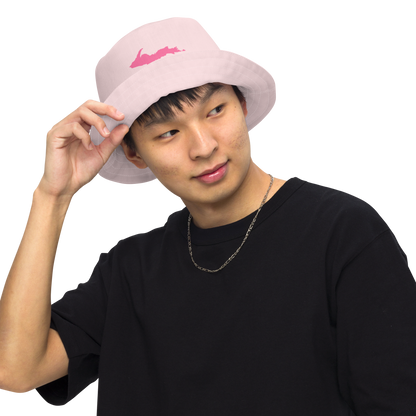 Michigan Upper Peninsula Bucket Hat (w/ Pink UP Outline) | Reversible - Pale Pink