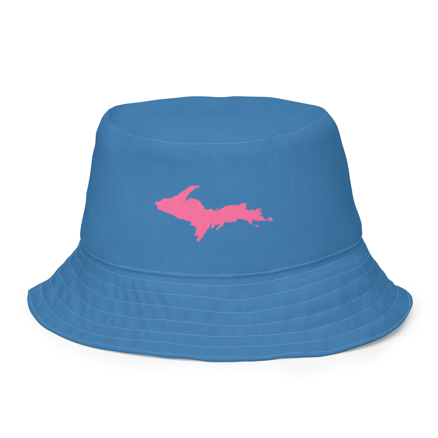 Michigan Upper Peninsula Bucket Hat (w/ Pink UP Outline) | Reversible - Lake Superior Blue