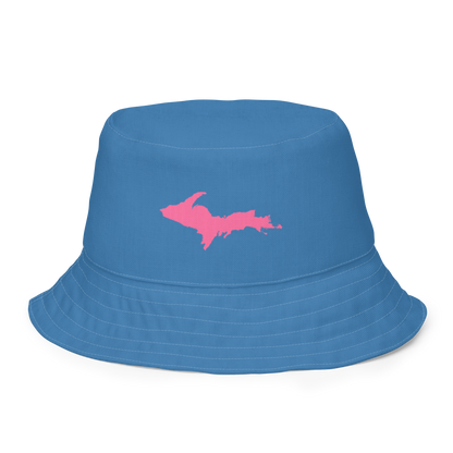 Michigan Upper Peninsula Bucket Hat (w/ Pink UP Outline) | Reversible - Lake Superior Blue