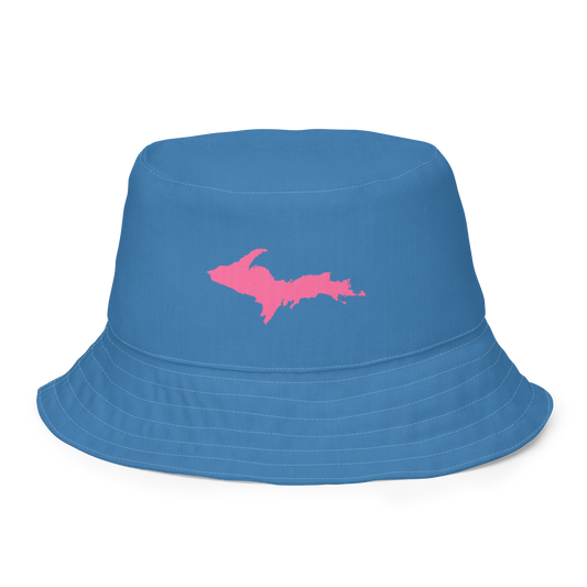 Michigan Upper Peninsula Bucket Hat (w/ Pink UP Outline) | Reversible - Lake Superior Blue