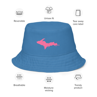 Michigan Upper Peninsula Bucket Hat (w/ Pink UP Outline) | Reversible - Lake Superior Blue