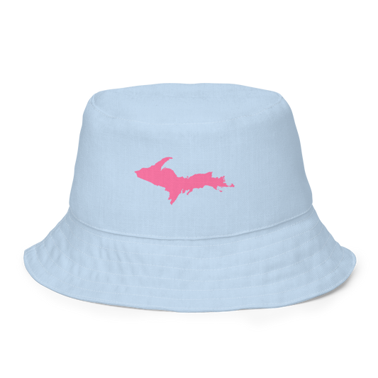 Michigan Upper Peninsula Bucket Hat (w/ Pink UP Outline) | Reversible - Baby Blue