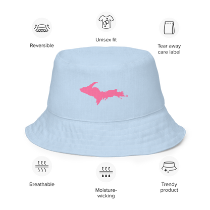 Michigan Upper Peninsula Bucket Hat (w/ Pink UP Outline) | Reversible - Baby Blue