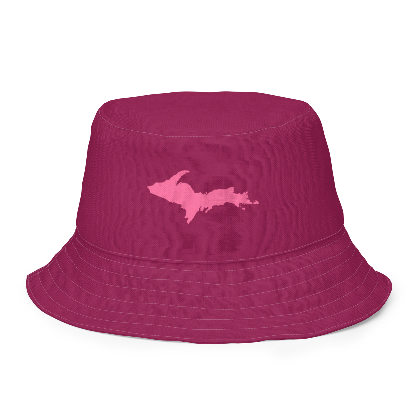 Michigan Upper Peninsula Bucket Hat (w/ Pink UP Outline) | Reversible - Ruby Red