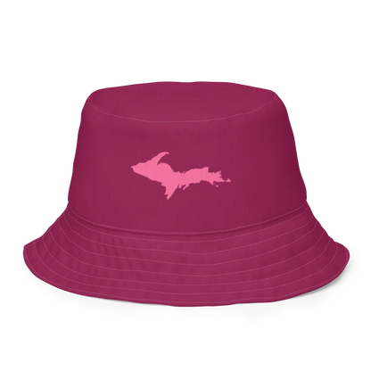 Michigan Upper Peninsula Bucket Hat (w/ Pink UP Outline) | Reversible - Ruby Red