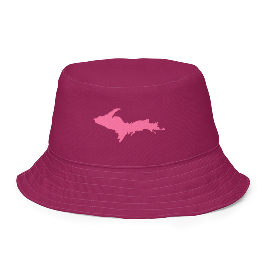 Michigan Upper Peninsula Bucket Hat (w/ Pink UP Outline) | Reversible - Ruby Red