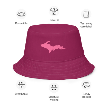 Michigan Upper Peninsula Bucket Hat (w/ Pink UP Outline) | Reversible - Ruby Red