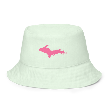 Michigan Upper Peninsula Bucket Hat (w/ Pink UP Outline) | Reversible - Dew Green