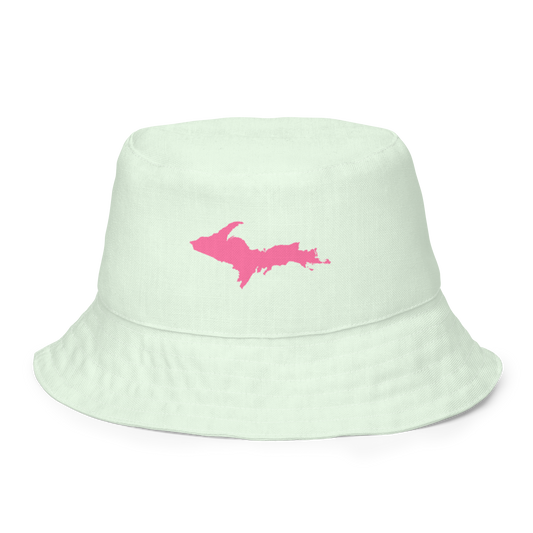 Michigan Upper Peninsula Bucket Hat (w/ Pink UP Outline) | Reversible - Dew Green