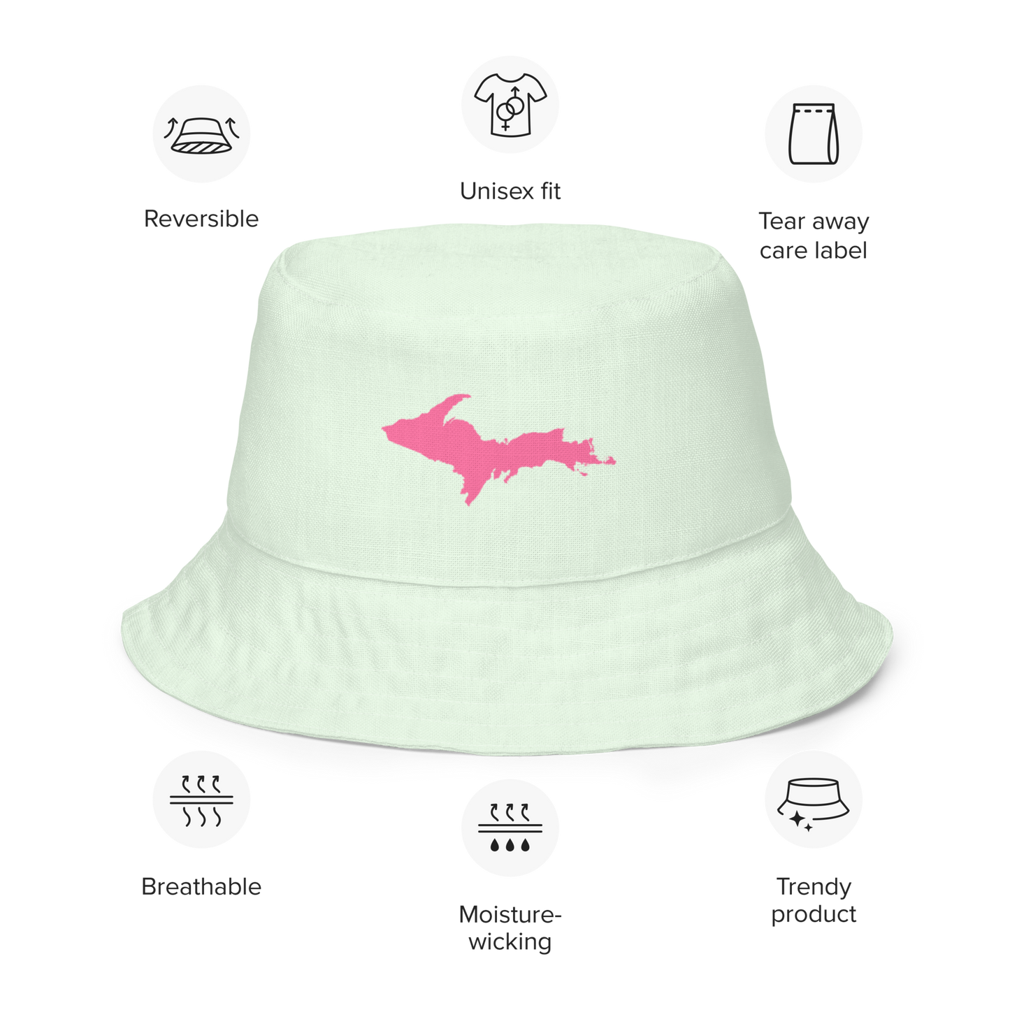 Michigan Upper Peninsula Bucket Hat (w/ Pink UP Outline) | Reversible - Dew Green