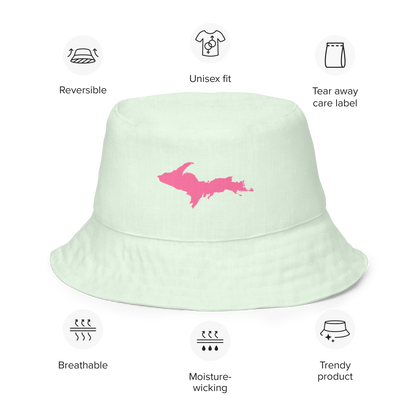 Michigan Upper Peninsula Bucket Hat (w/ Pink UP Outline) | Reversible - Dew Green