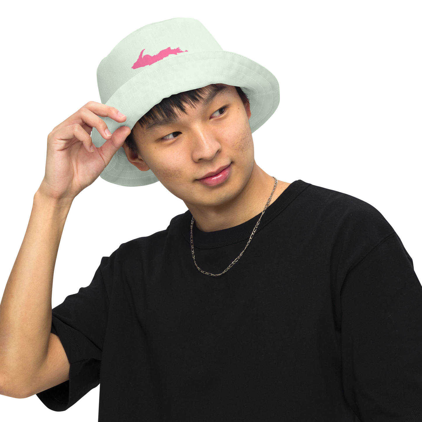 Michigan Upper Peninsula Bucket Hat (w/ Pink UP Outline) | Reversible - Dew Green