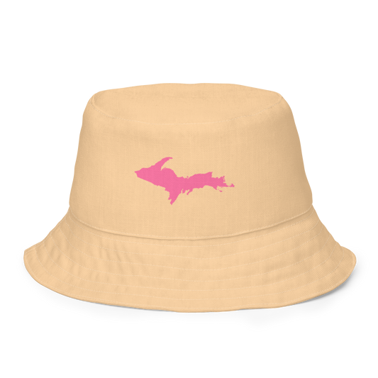 Michigan Upper Peninsula Bucket Hat (w/ Pink UP Outline) | Reversible - Pale Apricot