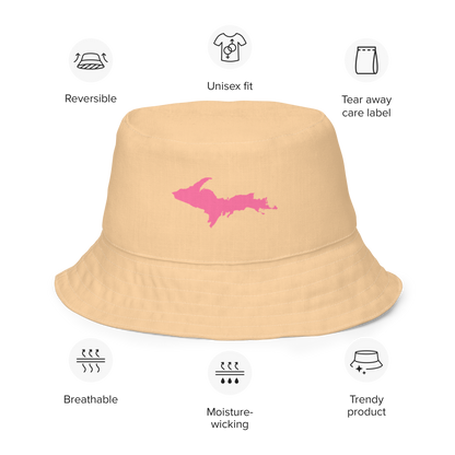 Michigan Upper Peninsula Bucket Hat (w/ Pink UP Outline) | Reversible - Pale Apricot