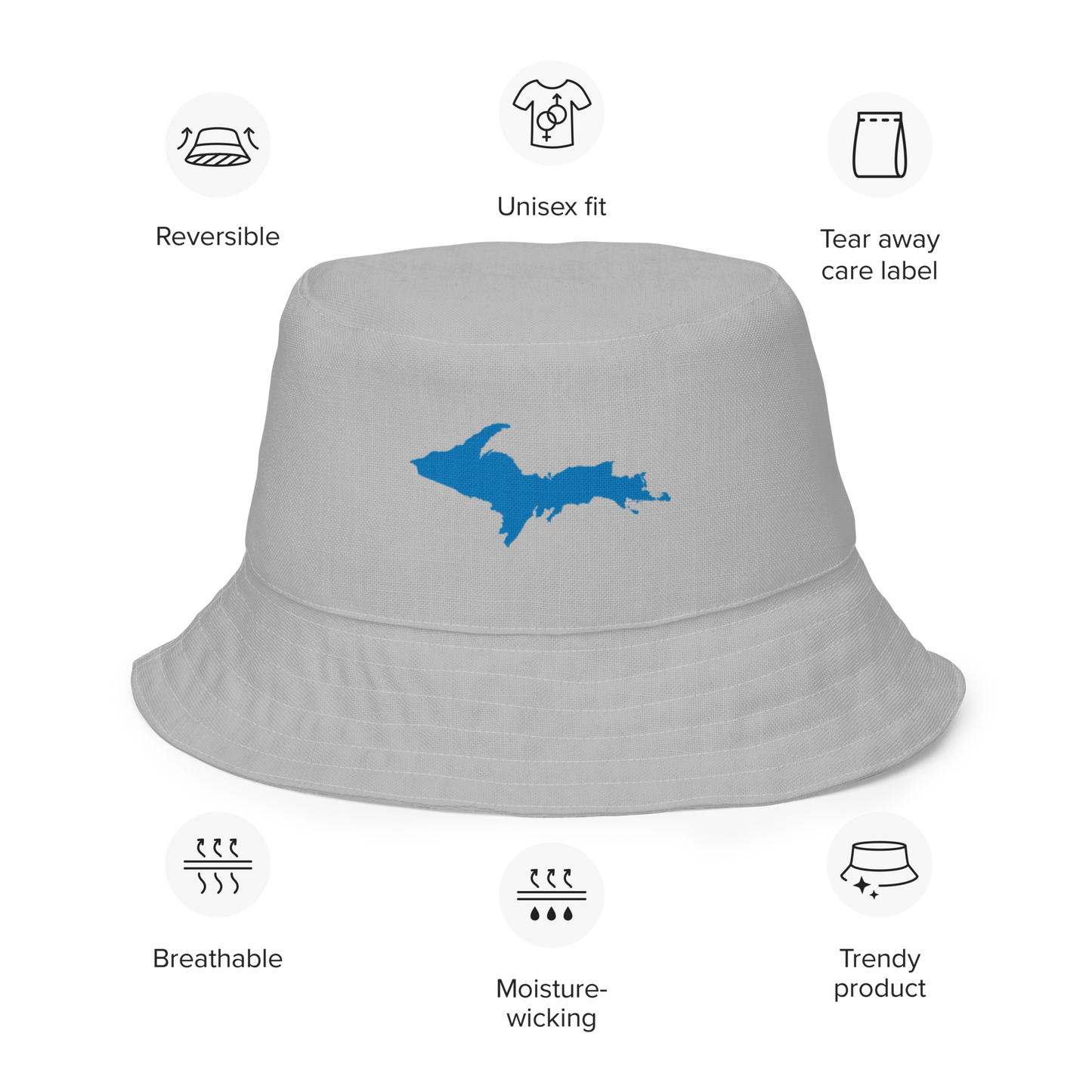 Michigan Upper Peninsula Bucket Hat (w/ Azure UP Outline) | Reversible - Silver