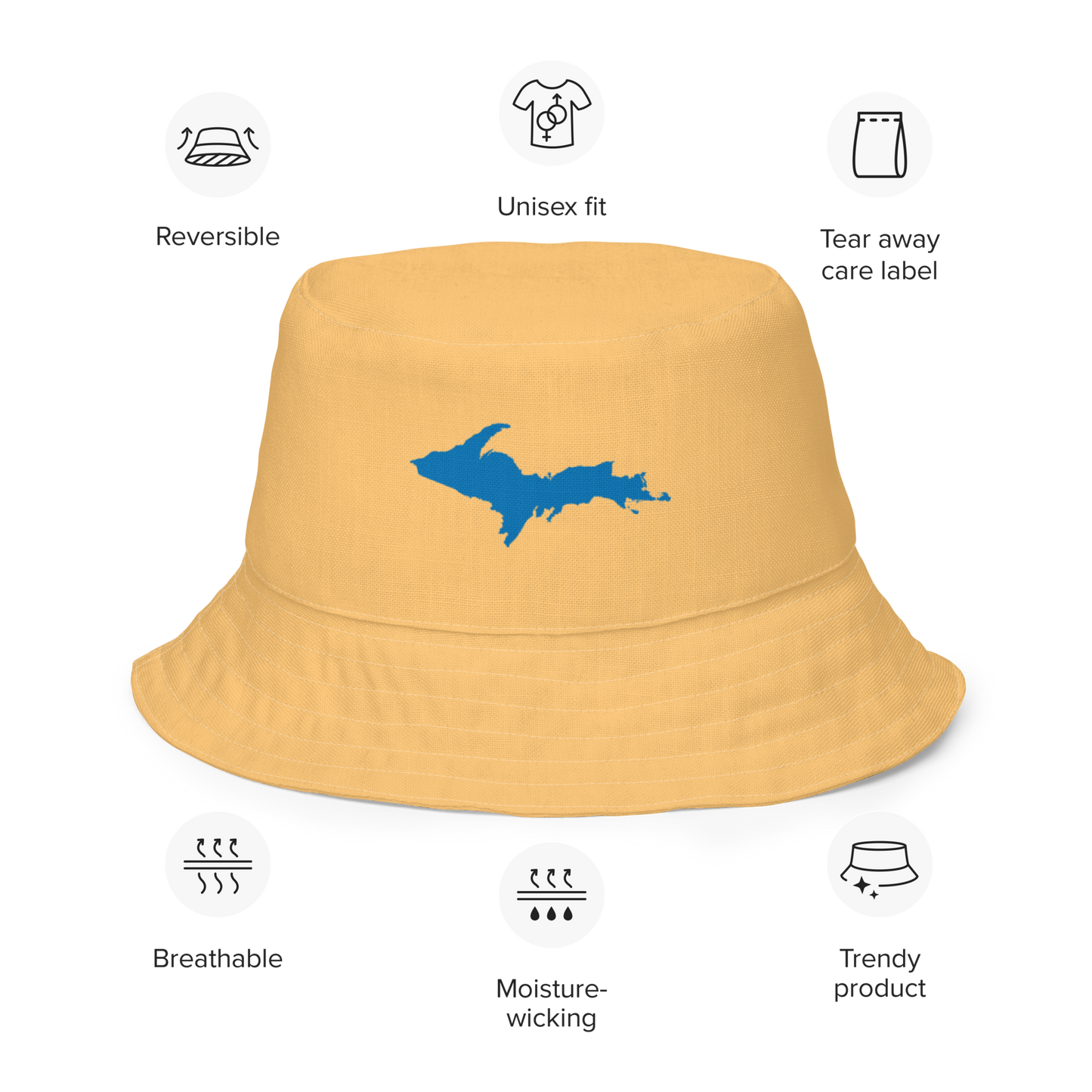 Michigan Upper Peninsula Bucket Hat (w/ Azure UP Outline) | Reversible - Apricot Color