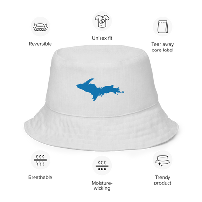 Michigan Upper Peninsula Bucket Hat (w/ Azure UP Outline) | Reversible - Birch Bark White