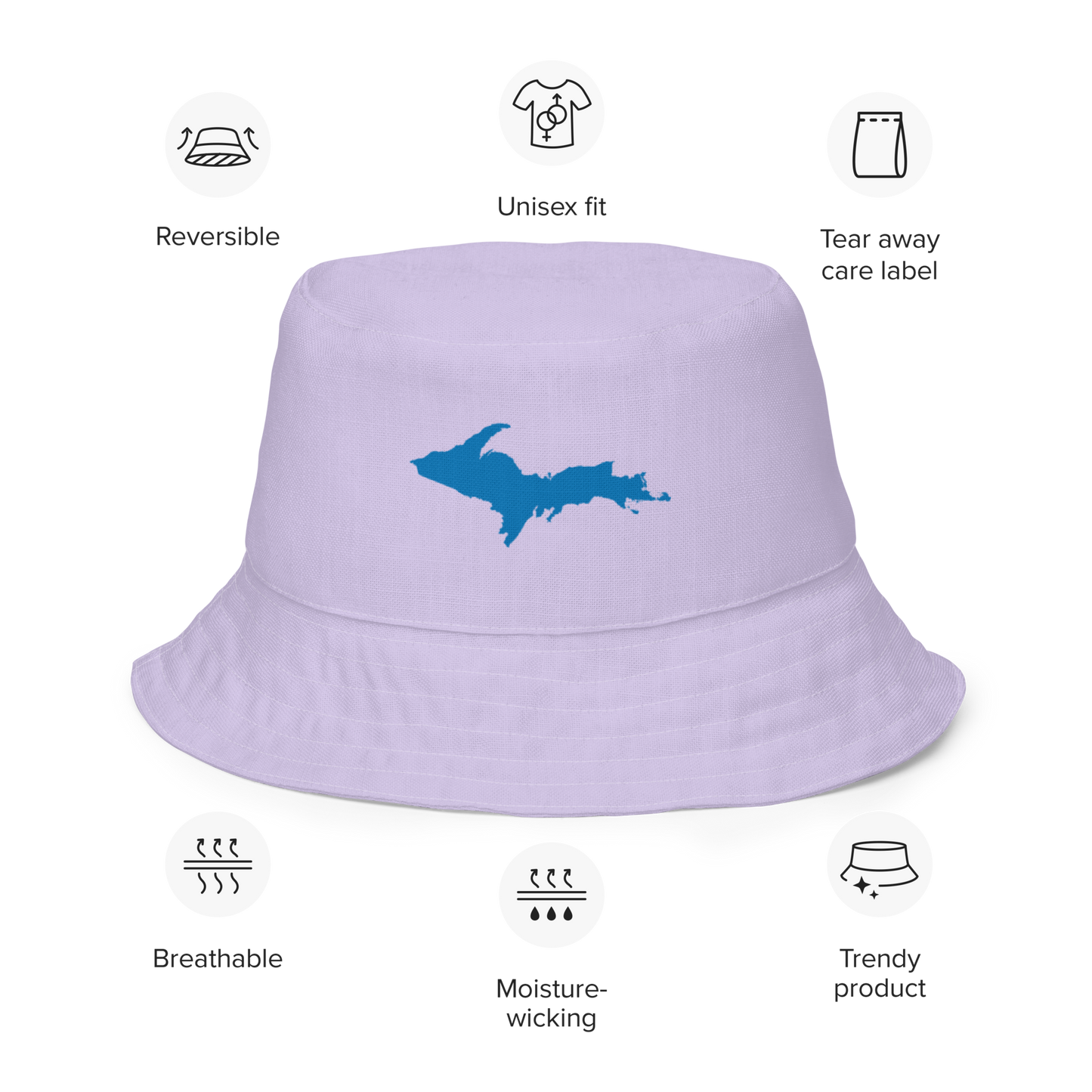 Michigan Upper Peninsula Bucket Hat (w/ Azure UP Outline) | Reversible - Lavender