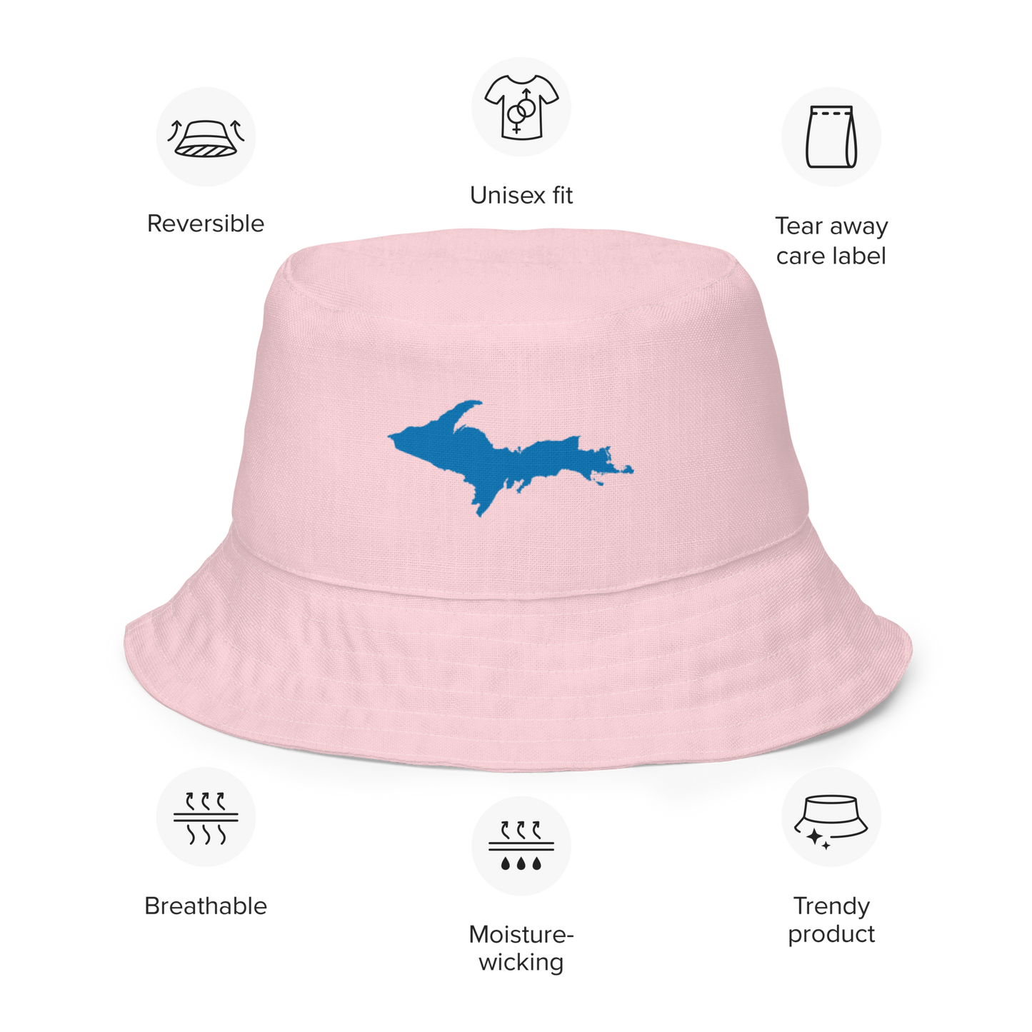 Michigan Upper Peninsula Bucket Hat (w/ Azure UP Outline) | Reversible - Pale Pink