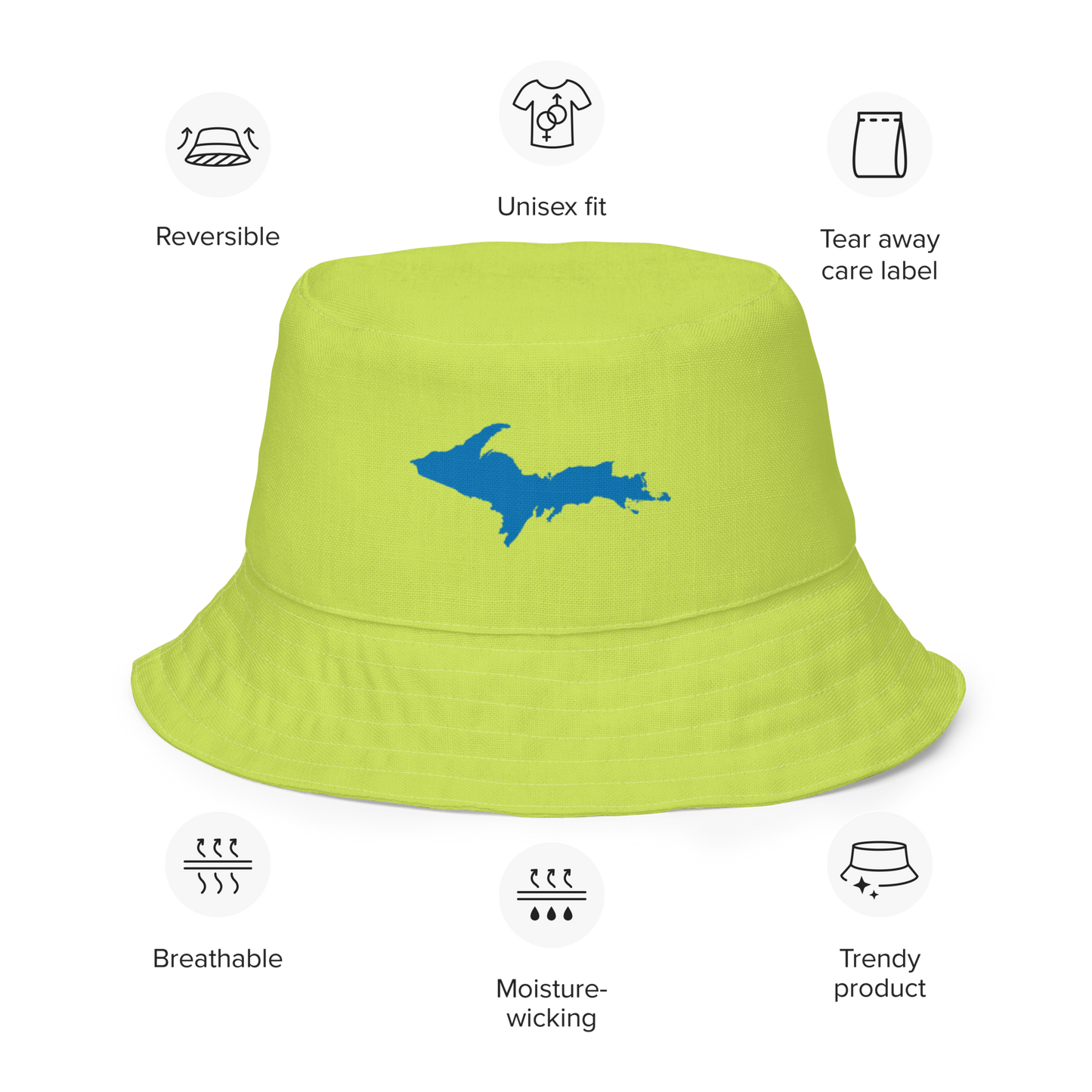 Michigan Upper Peninsula Bucket Hat (w/ Azure UP Outline) | Reversible - Gooseberry Green