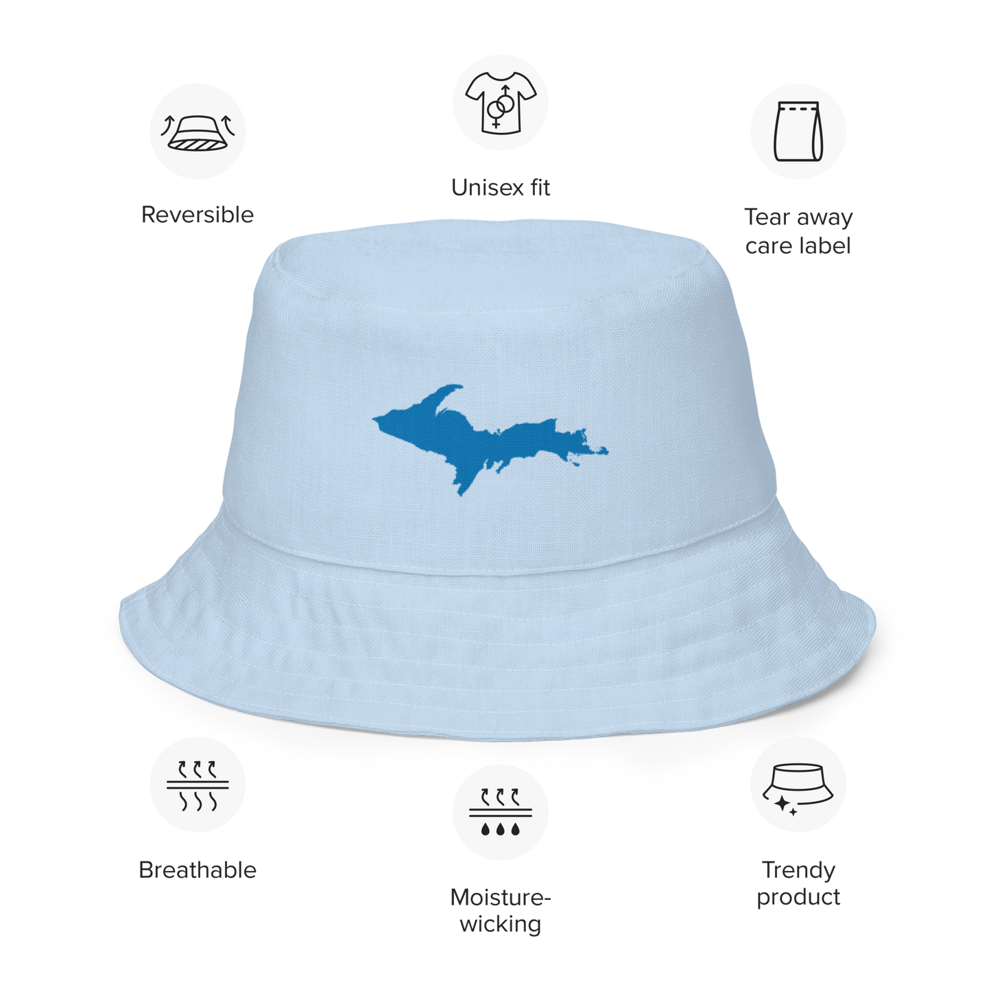 Michigan Upper Peninsula Bucket Hat (w/ Azure UP Outline) | Reversible - Light Blue