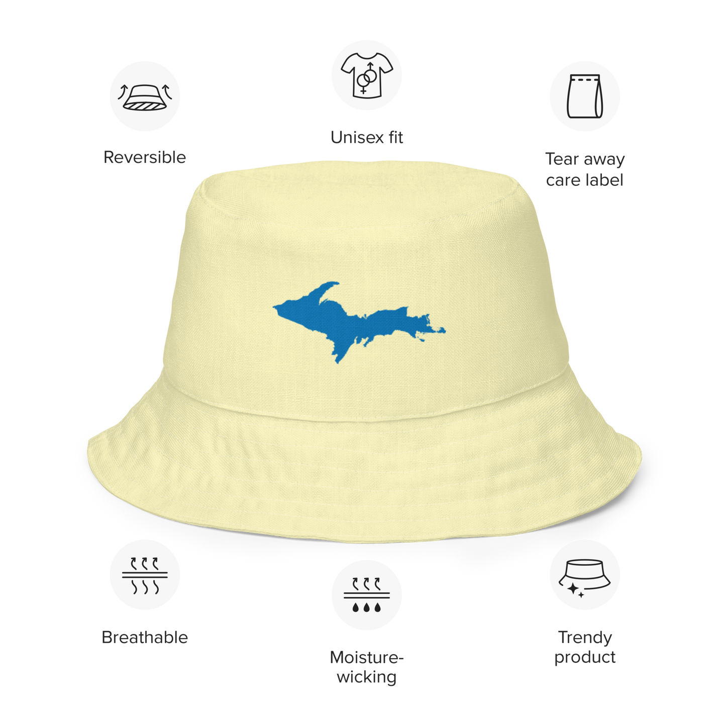 Michigan Upper Peninsula Bucket Hat (w/ Azure UP Outline) | Reversible - Canary Yellow