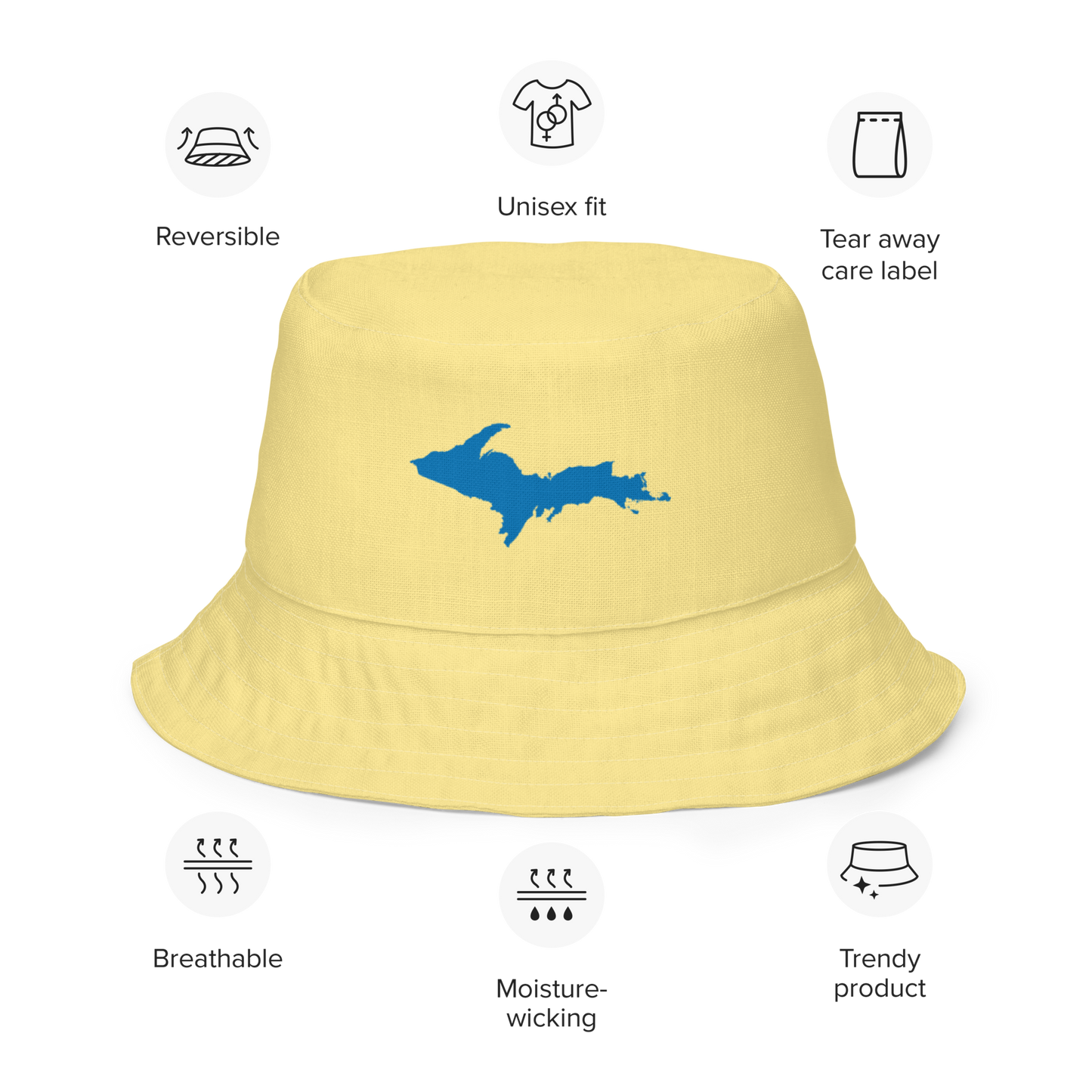 Michigan Upper Peninsula Bucket Hat (w/ Azure UP Outline) | Reversible - Cherry Yellow