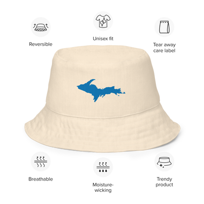 Michigan Upper Peninsula Bucket Hat (w/ Azure UP Outline) | Reversible - Champagne White