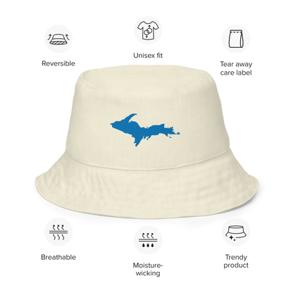 Michigan Upper Peninsula Bucket Hat (w/ Azure UP Outline) | Reversible - Ivory White