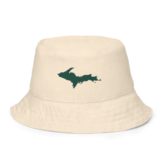 Michigan Upper Peninsula Bucket Hat (w/ Green UP Outline) | Reversible - Champagne White