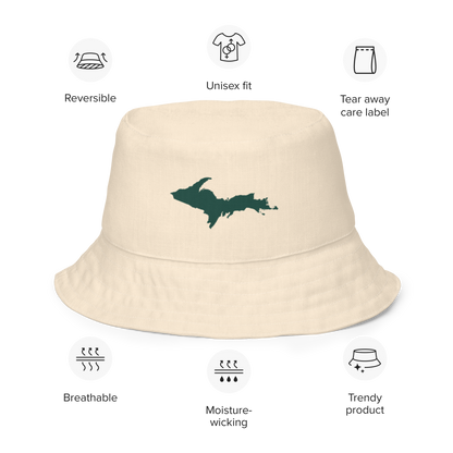 Michigan Upper Peninsula Bucket Hat (w/ Green UP Outline) | Reversible - Champagne White