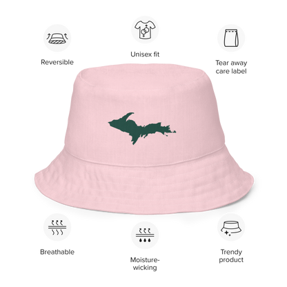 Michigan Upper Peninsula Bucket Hat (w/ Green UP Outline) | Reversible - Pale Pink