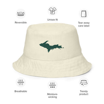 Michigan Upper Peninsula Bucket Hat (w/ Green UP Outline) | Reversible - Ivory White