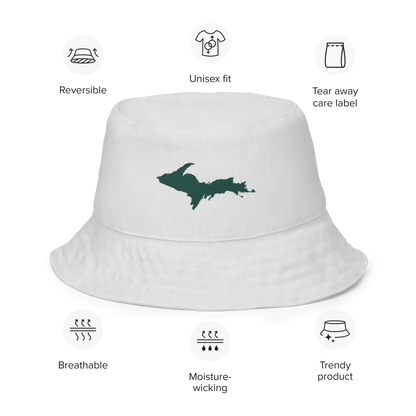 Michigan Upper Peninsula Bucket Hat (w/ Green UP Outline) | Reversible - Birch Bark White