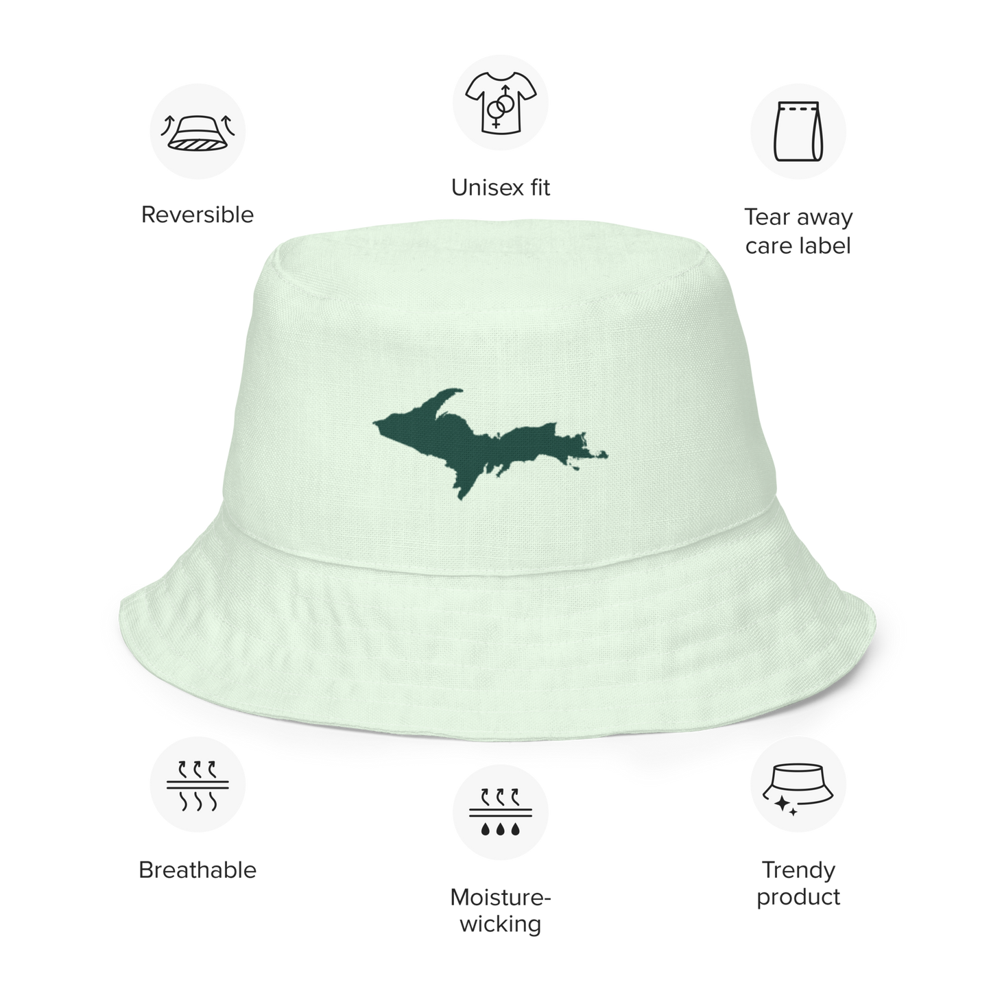 Michigan Upper Peninsula Bucket Hat (w/ Green UP Outline) | Reversible - Dew Green