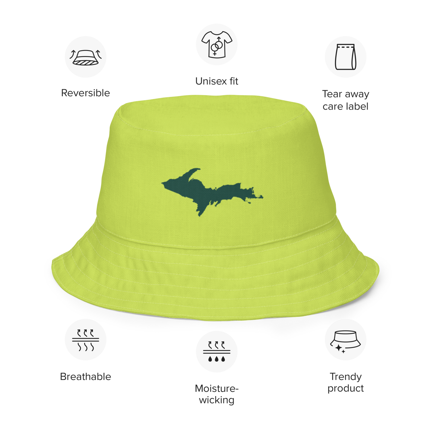 Michigan Upper Peninsula Bucket Hat (w/ Green UP Outline) | Reversible - Gooseberry Green